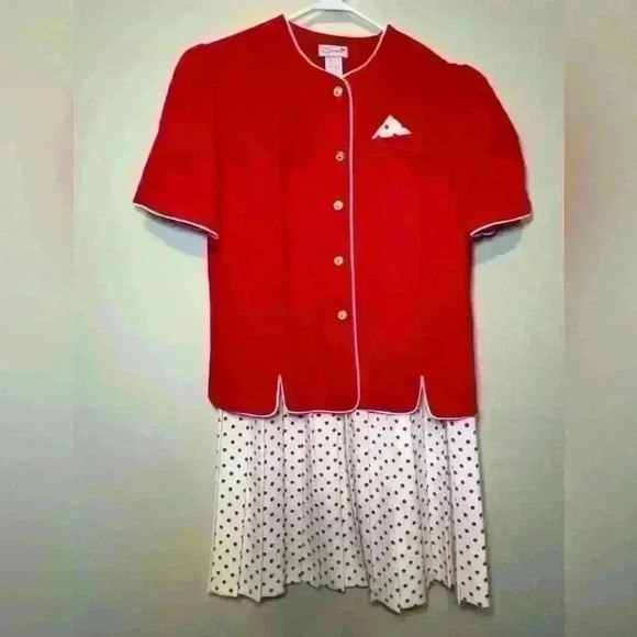 Vintage Serben Red, White, & Polka Dot Blouse + Skirt Set Size 10 - Picture 1 of 5